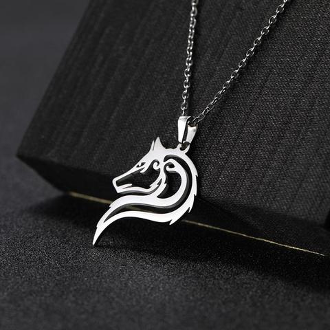 Skyrim amuleto Lobo Animal collares de moda de acero inoxidable corte colgante de lobos collar de cadena de las mujeres Mujer regalo de la joyería ► Foto 1/6