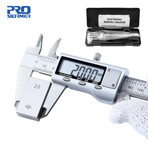 PROSTORMER-calibrador Vernier de acero inoxidable/plástico, 0-150mm, LCD, Digital, 6 pulgadas, instrumento, herramientas de medición de profundidad ► Foto 1/6