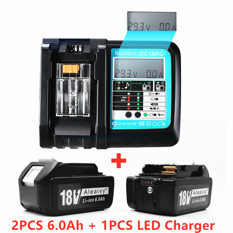 Batería recargable de iones de litio para Makita, pila de ion de litio de 18 V y 6000mAh, con cargador LED, 6Ah, BL1840, BL1850, BL1830, BL1860, LXT400 ► Foto 1/6