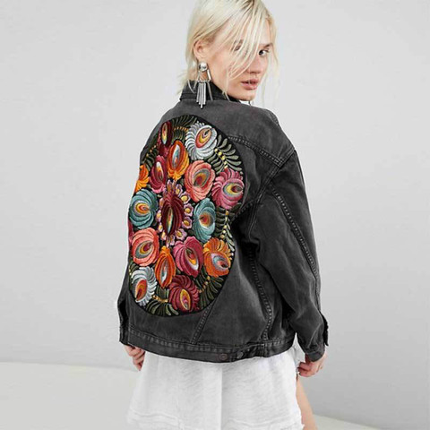 Chaqueta vaquera bohemia de gran tamaño con muchas flores bordadas, chaqueta elegante informal de manga larga, abrigo para mujer, ropa de primavera otoño 2022 ► Foto 1/6