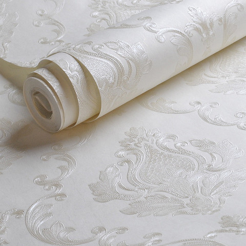 Papel tapiz de Damasco en relieve blanco, textura de Damasco de color sólido liso, papel de pared para dormitorio, decoración de fondo de sala de estar ► Foto 1/5