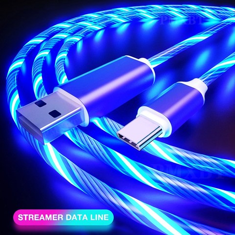 Cable brillante para carga de teléfono móvil, Cable de carga de luz LED Micro USB tipo C para Samsung, Xiaomi, iPhone ► Foto 1/6