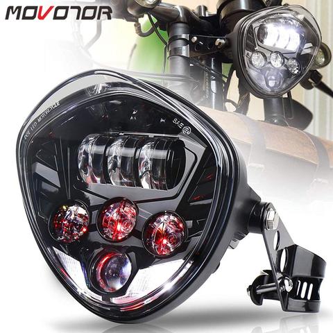 MOVOTOR-faro delantero con soporte para motocicleta, abrazadera de haz alto/bajo, DRL, blanco, Universal, para Harley, Suzuki, Yamaha y Kawasaki ► Foto 1/6