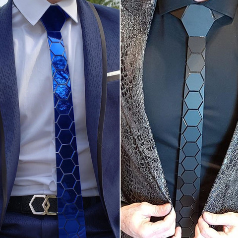 Corbata de seda de acrílico brillante para hombre, pajarita azul brillante, Hexagonal, brillante, brillante, para fiesta de boda, regalo de negocios, 7 colores ► Foto 1/6