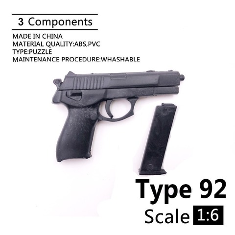Escala 1/6 4D tipo 92 pistola negro soldado modelo de arma anexo pistola modelo Simple para 12 