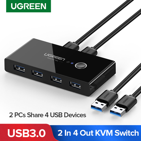 UGREEN KVM interruptor USB 3,0, 2,0 para PC portátil 2 computadoras compartir 4 dispositivos USB periférico conmutador compartir teclado ► Foto 1/6