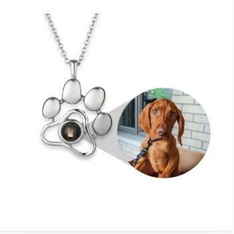 Colgante de foto personalizado para mascotas, collares con huellas de gato, pata de perro, 100 idiomas, collar con proyección, joyería de memoria ► Foto 1/6