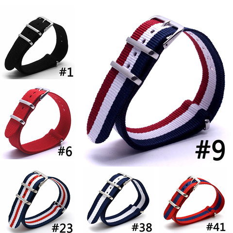 Correas de reloj para hombre y mujer, pulsera de tela Nato, pulseras de nailon, color rojo, blanco y azul, 16, 18, 22 y 24mm ► Foto 1/6