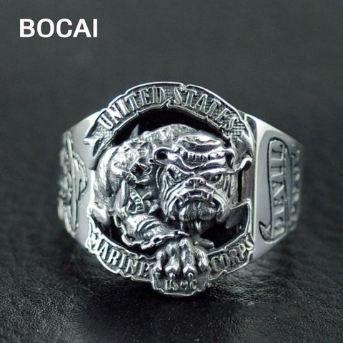 Anillo de Plata de Ley 925 con logo de Bulldog para hombre, anillos del Cuerpo de Marines de los Estados Unidos, anillo de Plata a la moda ► Foto 1/1