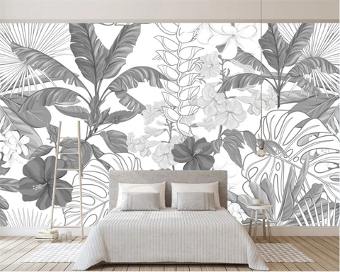 Beibehang-papel tapiz personalizado, Mural de selva Tropical, negro y blanco, plátano, árbol con hojas, TV moderna, Fondo de sofá, papel tapiz 3d ► Foto 1/4