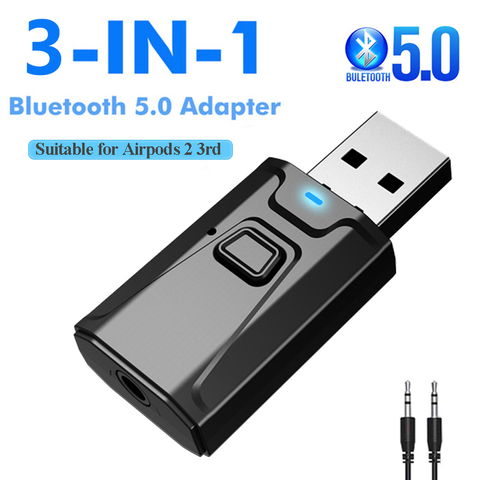 Transmisor receptor Bluetooth 5,0 3 en 1 Mini estéreo AUX USB 3,5mm adaptador de Audio inalámbrico para TV PC auriculares de coche ► Foto 1/6