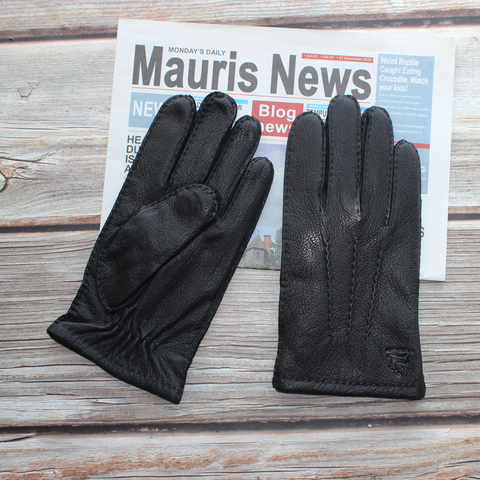 Guantes de ante para hombre, color negro, marrón oscuro, cuero genuino, moderno, suave y duradero, estilo marca de agua ► Foto 1/6