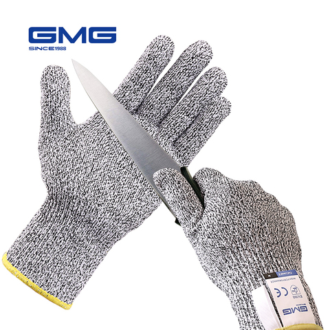 Guantes a prueba de cortes gran oferta GMG gris negro HPPE EN388 ANSI Anti-corte Nivel 5 guantes de trabajo de seguridad guantes resistentes al corte ► Foto 1/6