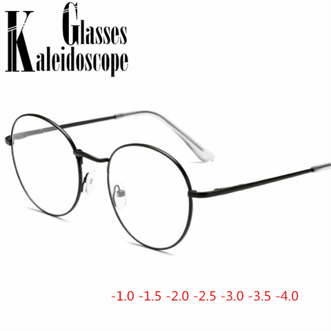 Gafas graduadas para miopía para hombre y mujer, lentes ultralivianas con marco de Metal redondo, para estudiantes con miopía, con grados, 1, 1,5, 2,0, 2,5, 3, 3,5, 4,0 ► Foto 1/6