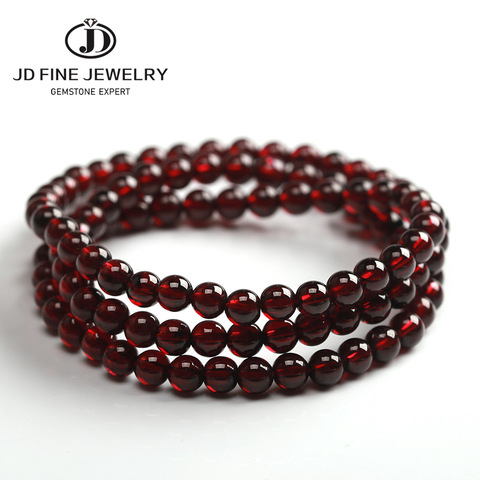 JD vino de alta calidad rojo AAA + Natural de 4-5mm granate cuentas redondas de piedra pulsera declaración pulsera 54cm joyería larga mejor regalo saludable ► Foto 1/6