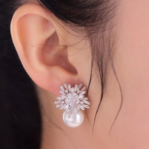 Pendientes de cristal con perlas de copos de nieve para mujer y niña, joyería de moda, amuleto romántico, boda, pareja, regalo para Amiga, navidad ► Foto 1/6