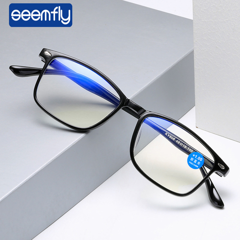 Seemfly-gafas de lectura con luz azul para hombre y mujer, anteojos cuadrados plegables para ordenador, dioptrías para presbicia + 1,0 1,5 2,0 2,5 3 3,5 ► Foto 1/6