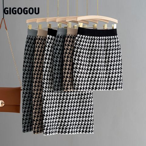 GIGOGOU-falda de punto Jacquard de lujo para mujer, falda de tubo de cintura alta con banda elástica, falda larga ajustada ► Foto 1/6