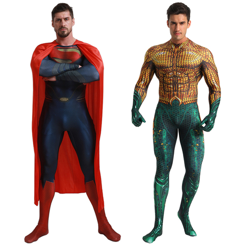 vídeo Comorama Almuerzo Disfraz de superhéroe de lujo de Superman Aquaman, traje de superhéroe de  la Liga de la justicia para hombres y adultos - Historial de precios y  revisión | Vendedor de AliExpress -