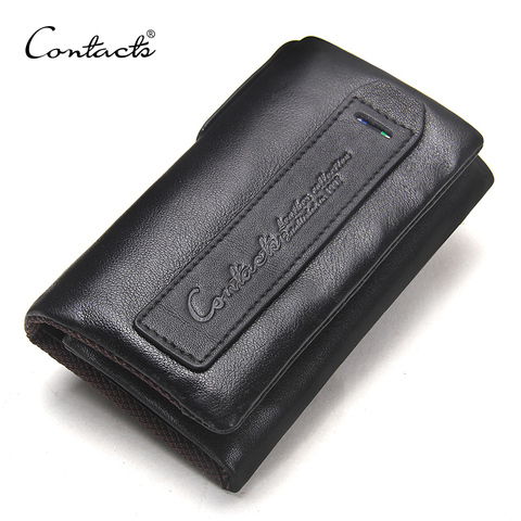 CONTACT'S-Cartera de cuero auténtico para hombre, billetera masculina para guardar llaves, con monedero pequeño, funda de llavero de alta calidad ► Foto 1/6