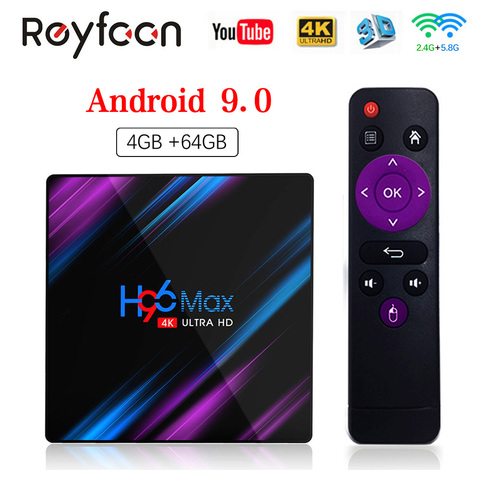 Dispositivo de TV inteligente Android 9,0 H96 Max RK3318 4GB 64GB USB3.0 1080P H.265 60fps de voz de Google asistente Youtube 4K Smart TVbox H96max 2G ► Foto 1/6