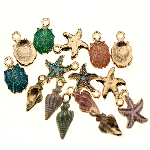 Lote de 10 Uds de colgantes de aceite de mar, Charms de concha de mar de estrella de mar y mar, pulsera DIY, collar, pendientes, joyería artesanal ► Foto 1/3