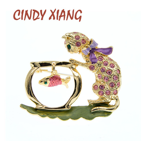 CINDY XIANG-broche de gato con diamantes de imitación para niños, Pin de Animal, joyería de pescado, accesorios de invierno, 2 colores disponibles, ornamento de gatito ► Foto 1/6