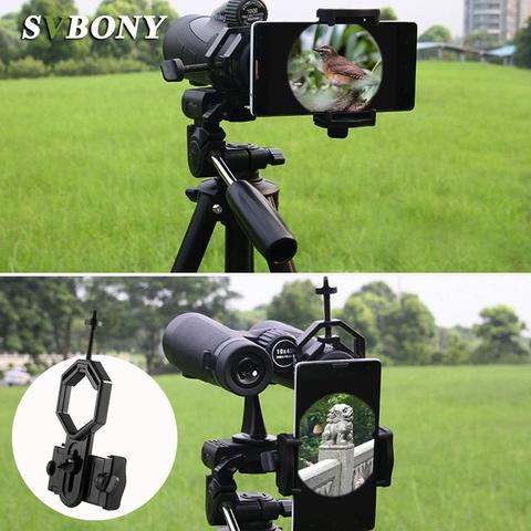 SvBony Adaptador universal para teléfono móvil Clip de fijación Binocular Monocular Telescopio terrestre Telescopio Soporte para teléfono Ocular D: 25-48 mm W ► Foto 1/5