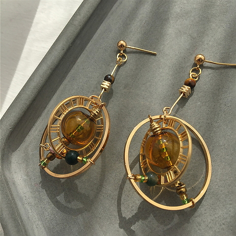 AMORCOME-Pendientes largos de gota para mujer, aretes coreanos, redondos, giratorios, de Planeta, joyería ► Foto 1/6