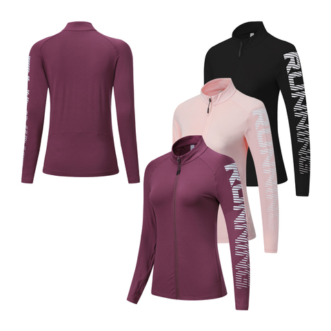 Las mujeres Running chaquetas con cremallera Slim deportes Jersey de Fitness entrenamiento activo ropa de Yoga de manga larga de las mujeres delgadas camisas ► Foto 1/6