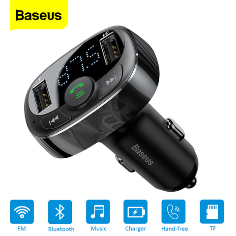 Kit de coche Baseus transmisor FM manos libres Bluetooth para teléfono móvil reproductor de MP3 LCD con cargador de telefono de coche USB Dual 3.4A ► Foto 1/6