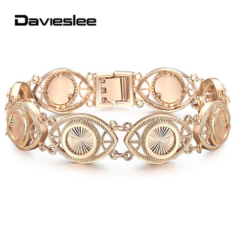 Pulsera de oro rosa con flores talladas para mujer, brazalete ovalado, joyería, 585, LCBM01 ► Foto 1/6