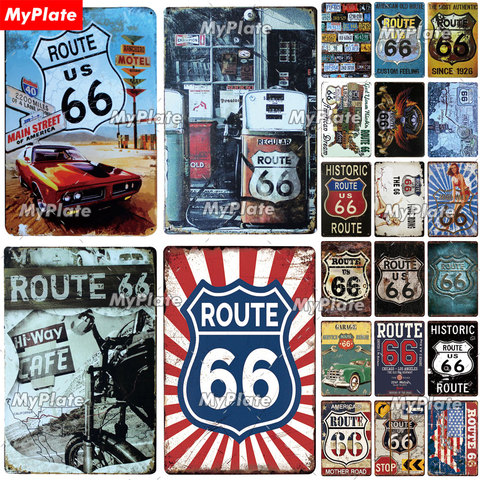 ROUTE66-cartel de Metal Vintage, cartel de hojalata para decoración de pared, para garaje, Bar, Artesanía de Metal, póster de Mother Road DE HISTORIA Retro ► Foto 1/6