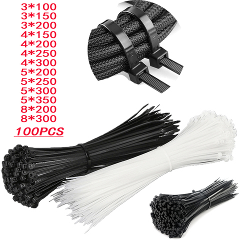 100 Uds cable de nylon de corbata de auto-bloqueo de plástico negro cable para enrollar corbata de cable fijo corbata diversas especificaciones 3X200 5X300 ► Foto 1/6