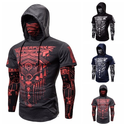 Hombre máscara de cráneo sudaderas con capucha sudadera falsa de dos piezas hombres Punk correr Homme Jersey elástico Streetwear Sudadera con capucha Ninja Japón traje ► Foto 1/6