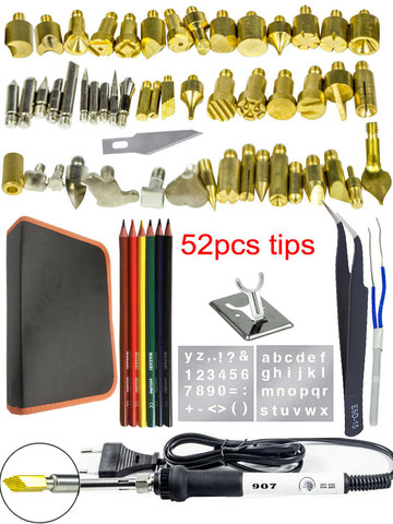 Kit de herramientas de cauterización de hierro y madera, juego de herramientas para quemar madera, punta de pirografo de 22 uds, 28 uds, 52 uds, incluye soldador de 220V y 110V ► Foto 1/6