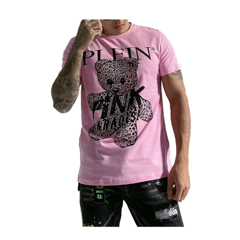 Camiseta de dibujos animados para hombre, ropa informal de verano de algodón con diamantes de imitación, oso de peluche plein embroide, ropa de manga corta rosa paradise ► Foto 1/5