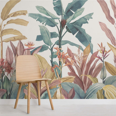 Bacaz-papel tapiz personalizado de hojas de plátano, lienzo con estampado Tropical de lluvia y bosque, Mural de fondo de planta, decoración del hogar, papel pintado fotográfico 3d ► Foto 1/6