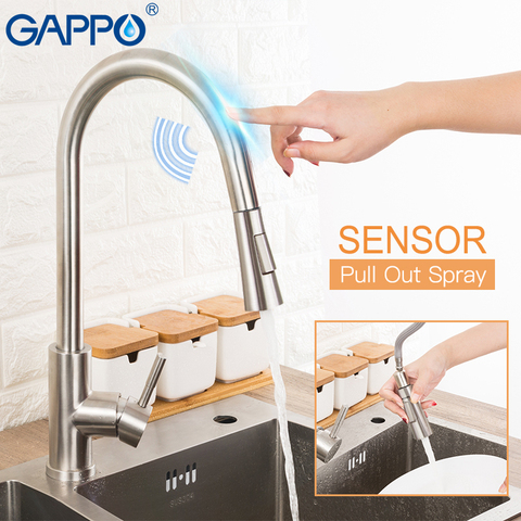 Grifos de cocina GAPPO con Control táctil de acero inoxidable, Sensor inteligente, mezclador de cocina, grifo táctil para cocina, grifos de fregadero extraíbles ► Foto 1/6