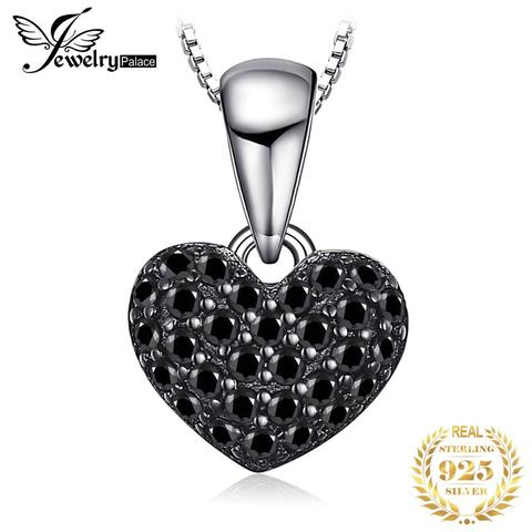 Colgante de espinela JPalace en color negro Natural con forma de corazón, collar de piedras preciosas de Plata de Ley 925, collar de declaración para mujer sin cadena ► Foto 1/6