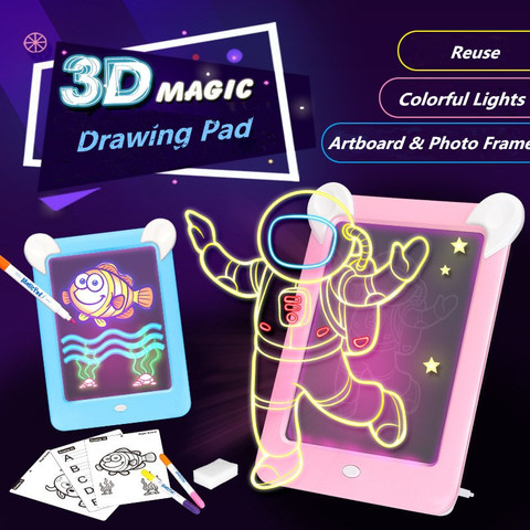 Tablero de dibujo mágico 3D con bolígrafo para niños, tablero de rompecabezas con efectos de luz para tableta, regalos creativos, luces LED brillantes, juguetes de dibujo artístico ► Foto 1/6