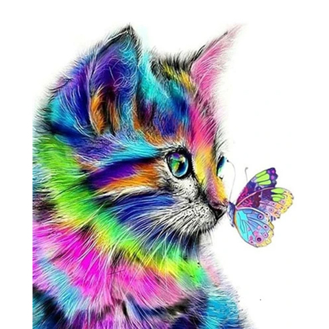 GATYZTORY-Cuadros artesanales por números para adultos, pintura al óleo de gato de Color pintado a mano con mariposa por número ► Foto 1/6