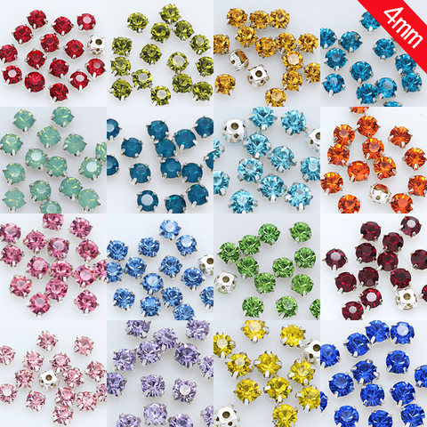 40-Colores 4MM 100 unids/pack de cristal coser-en diamantes de imitación con garras de plata para la joyería de la boda Vestido ropa manualidades adornos ► Foto 1/4