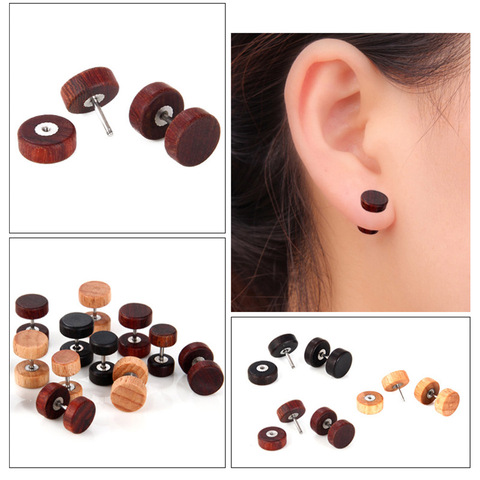 1 Pza pendientes de madera Natural a la moda para las mujeres y los hombres con mancuernas redondas de madera Piercing pendientes Punk ► Foto 1/6