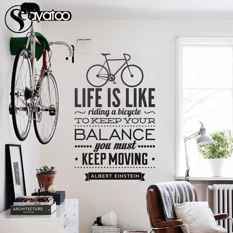 Pegatinas de pared con cita de bicicleta, calcomanía de vinilo para dormitorio, oficina, decoración del hogar, pegatina inspiradora de 58x92cm ► Foto 1/6