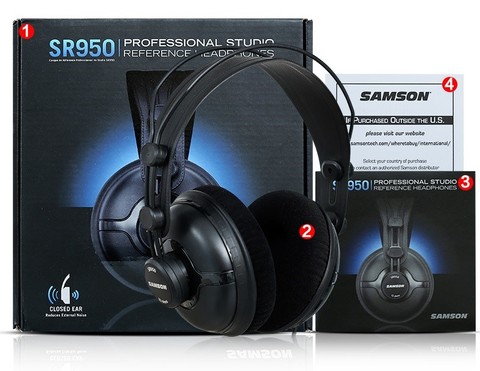 Auriculares de monitoreo profesional Original Samson SR950 auriculares de estudio DJ de tipo completamente cerrado con almohadillas de terciopelo ► Foto 1/6
