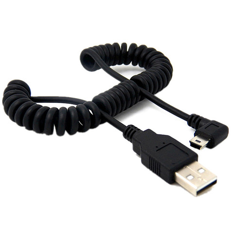 Cable de datos de carga retráctil para navegación GPS MP3/MP4, resorte Flexible de 90 grados, USB 2,0, macho a Mini USB, ángulo recto, para coche ► Foto 1/5