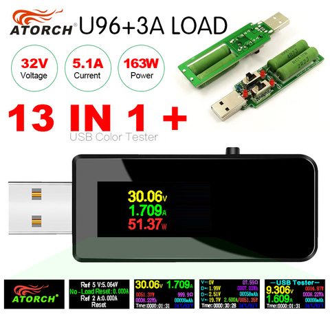 Herramienta digital de medición USB 13 en 1 con pantalla LCD, probador USB, voltímetro digital de CC, amperímetro, detector de nivel de carga de batería externa, U96 ► Foto 1/6