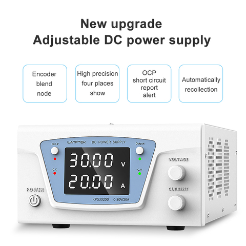 Fuente de alimentación de banco para laboratorio, fuente de alimentación estabilizada dc, ajustable, regulada, digital, 30v, 20a, 60v, 10a, wanptek ► Foto 1/6