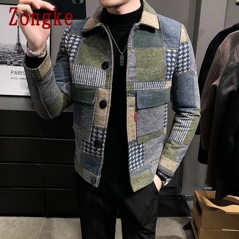 Zongke-Chaqueta Bomber de lana a cuadros para hombre, ropa informal japonesa, de invierno, abrigo de marca, M-3XL, 2022 ► Foto 1/6